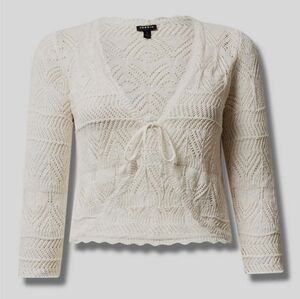 Torrid Cream V-Neck Sweater with Scalloped Hem